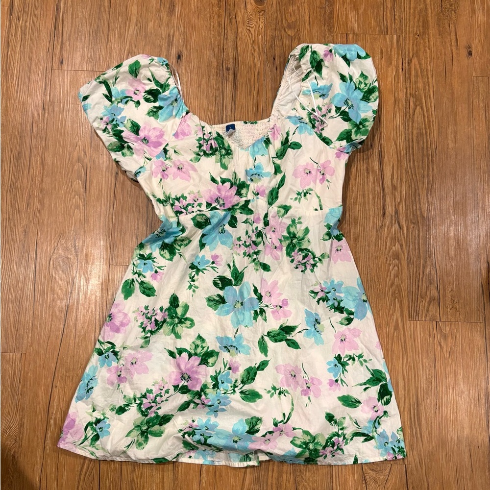 Old Navy Floral Puff Sleeve Dress - Green, Pink, Blue